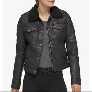 Levi's Black Leather Jacket with Black Collar